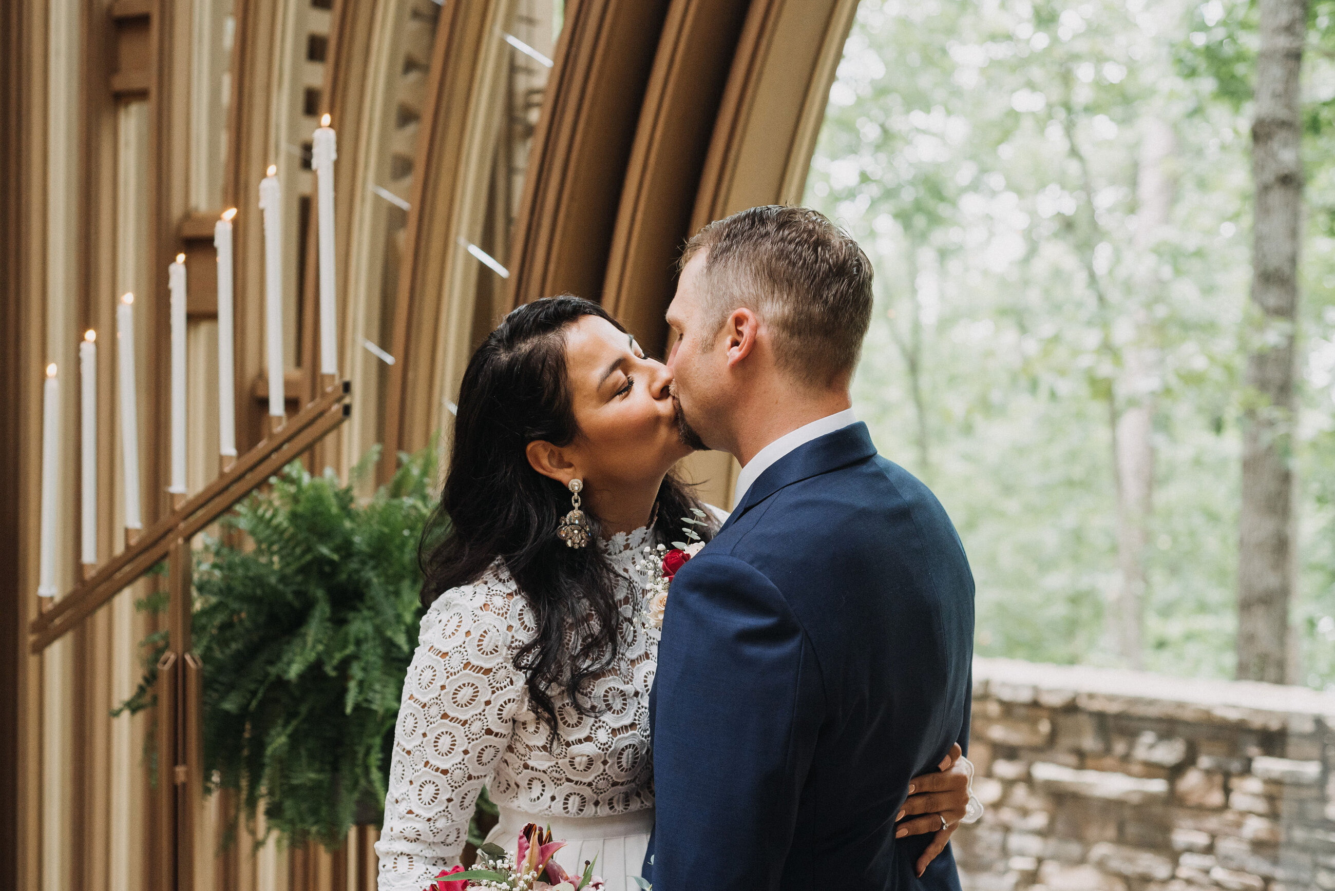 Glass chapel wedding moment